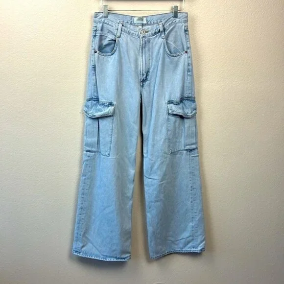 Agolde Minka Jeans Wide Leg High Rise Cargo Pockets Light Wash Denim 27 - Picture 3 of 11